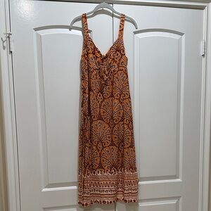 Knox Rose Orange and Blue Patterned Midi Dress